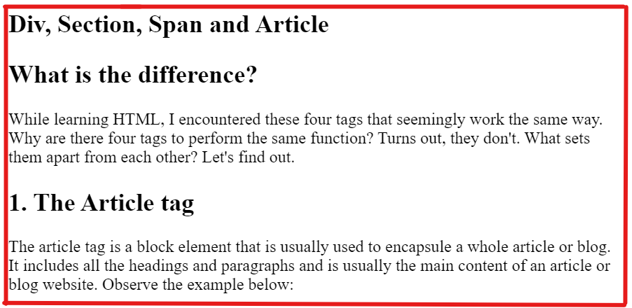 A live preview of the article tag